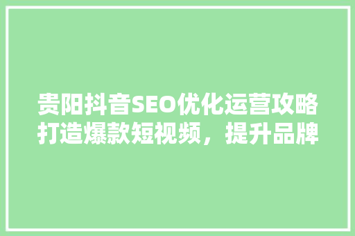 贵阳抖音SEO优化运营攻略打造爆款短视频，提升品牌影响力