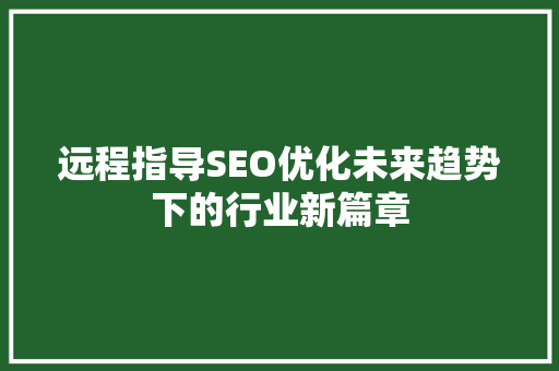 远程指导SEO优化未来趋势下的行业新篇章