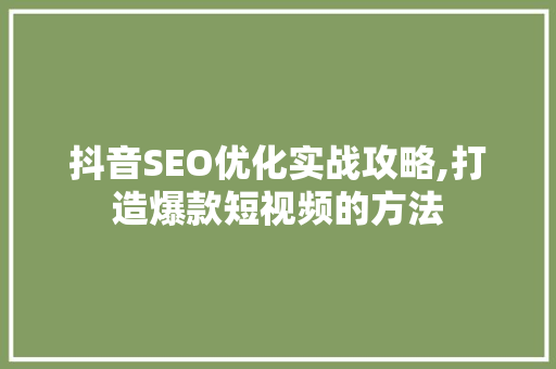 抖音SEO优化实战攻略,打造爆款短视频的方法