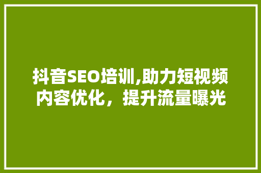 抖音SEO培训,助力短视频内容优化，提升流量曝光