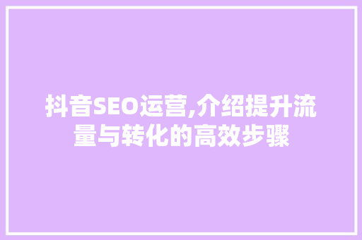 抖音SEO运营,介绍提升流量与转化的高效步骤