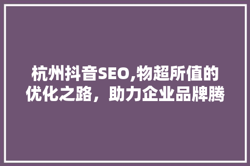 杭州抖音SEO,物超所值的优化之路，助力企业品牌腾飞