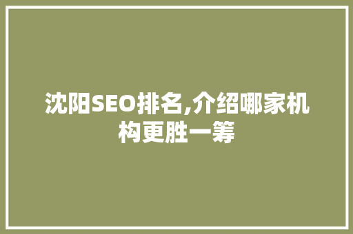 沈阳SEO排名,介绍哪家机构更胜一筹