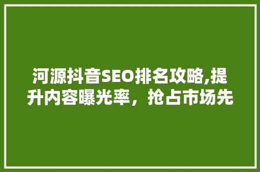 河源抖音SEO排名攻略,提升内容曝光率，抢占市场先机