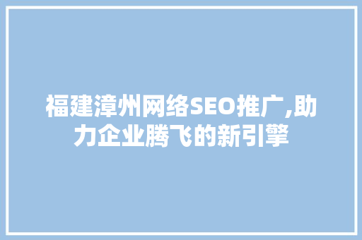 福建漳州网络SEO推广,助力企业腾飞的新引擎