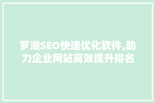 罗湖SEO快速优化软件,助力企业网站高效提升排名
