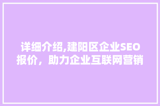 详细介绍,建阳区企业SEO报价，助力企业互联网营销新起点