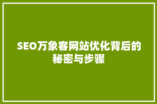 SEO万象客网站优化背后的秘密与步骤