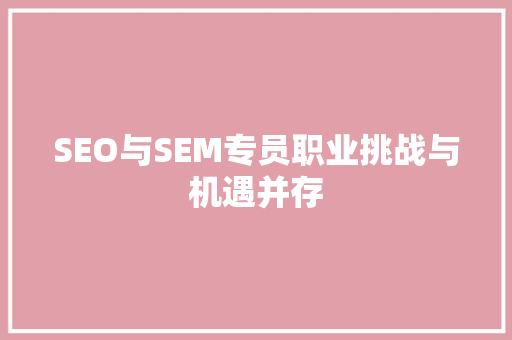 SEO与SEM专员职业挑战与机遇并存
