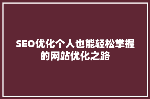 SEO优化个人也能轻松掌握的网站优化之路