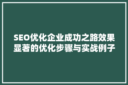 SEO优化企业成功之路效果显著的优化步骤与实战例子