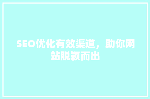 SEO优化有效渠道，助你网站脱颖而出