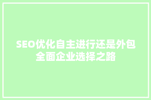 SEO优化自主进行还是外包全面企业选择之路