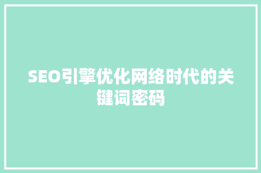 SEO引擎优化网络时代的关键词密码