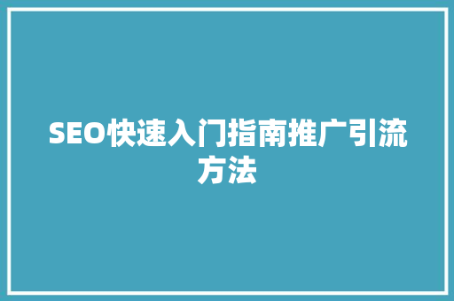 SEO快速入门指南推广引流方法