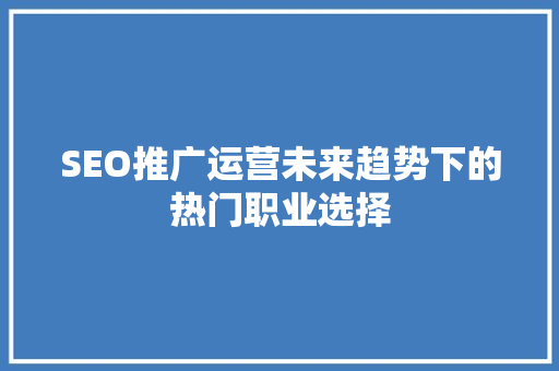 SEO推广运营未来趋势下的热门职业选择