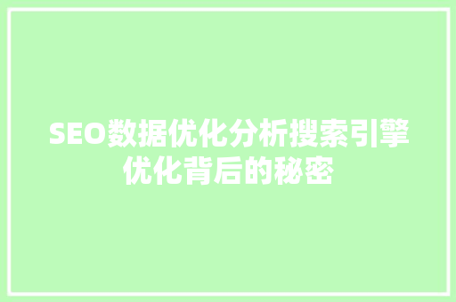 SEO数据优化分析搜索引擎优化背后的秘密