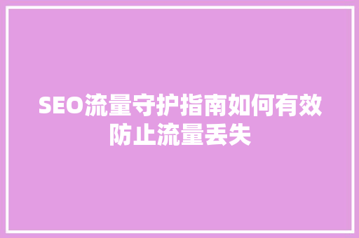 SEO流量守护指南如何有效防止流量丢失