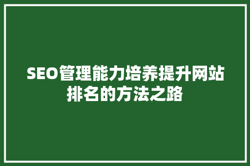 SEO管理能力培养提升网站排名的方法之路