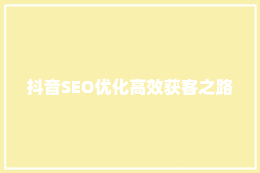 抖音SEO优化高效获客之路