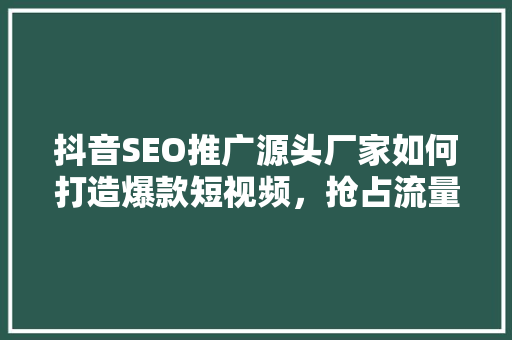 抖音SEO推广源头厂家如何打造爆款短视频，抢占流量高地