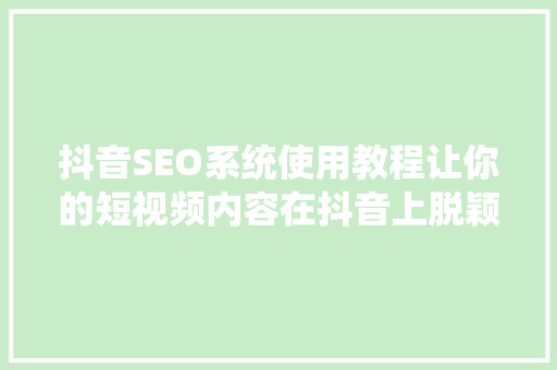 抖音SEO系统使用教程让你的短视频内容在抖音上脱颖而出