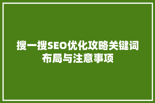 搜一搜SEO优化攻略关键词布局与注意事项