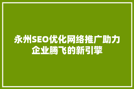 永州SEO优化网络推广助力企业腾飞的新引擎