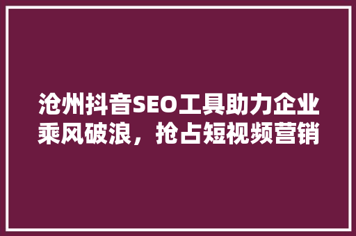 沧州抖音SEO工具助力企业乘风破浪，抢占短视频营销新风口