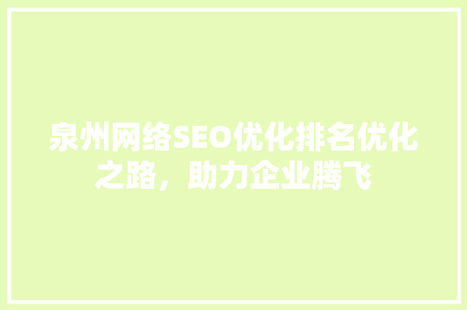 泉州网络SEO优化排名优化之路，助力企业腾飞