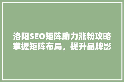 洛阳SEO矩阵助力涨粉攻略掌握矩阵布局，提升品牌影响力