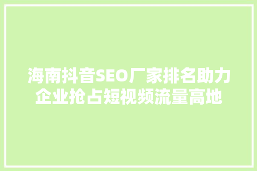 海南抖音SEO厂家排名助力企业抢占短视频流量高地