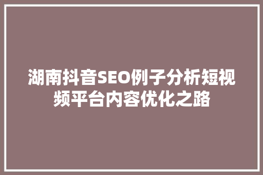 湖南抖音SEO例子分析短视频平台内容优化之路