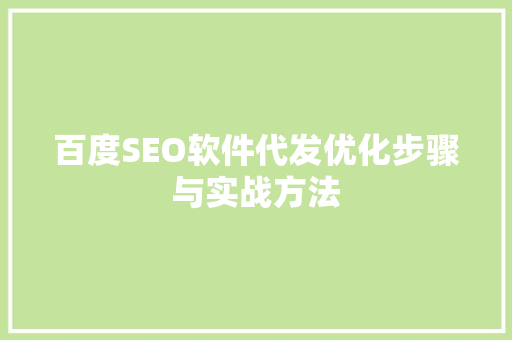 百度SEO软件代发优化步骤与实战方法