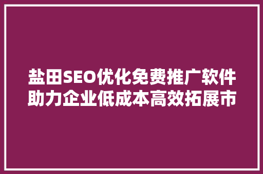 盐田SEO优化免费推广软件助力企业低成本高效拓展市场
