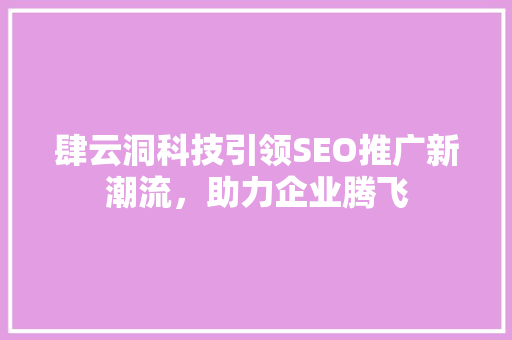 肆云洞科技引领SEO推广新潮流，助力企业腾飞