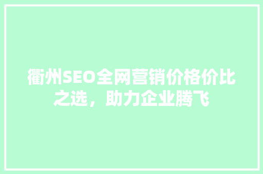 衢州SEO全网营销价格价比之选，助力企业腾飞