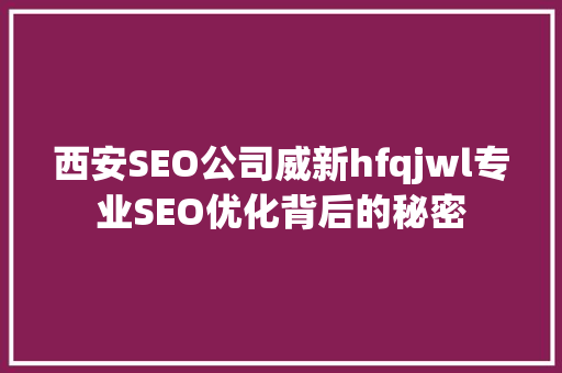 西安SEO公司威新hfqjwl专业SEO优化背后的秘密