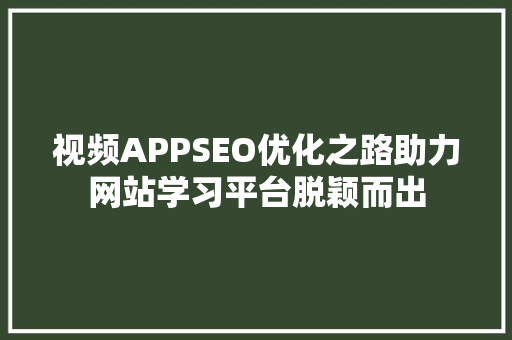 视频APPSEO优化之路助力网站学习平台脱颖而出