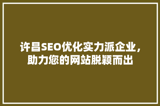 许昌SEO优化实力派企业，助力您的网站脱颖而出