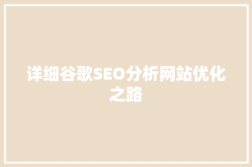 详细谷歌SEO分析网站优化之路