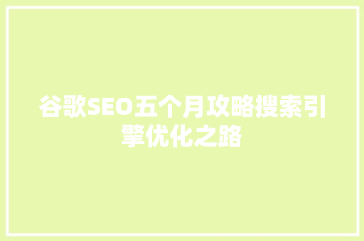 谷歌SEO五个月攻略搜索引擎优化之路