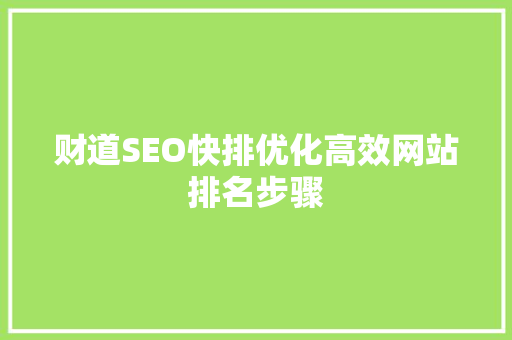 财道SEO快排优化高效网站排名步骤