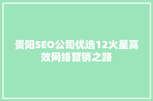 贵阳SEO公司优选12火星高效网络营销之路