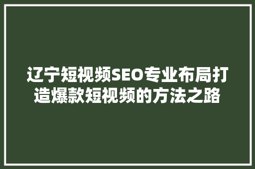辽宁短视频SEO专业布局打造爆款短视频的方法之路