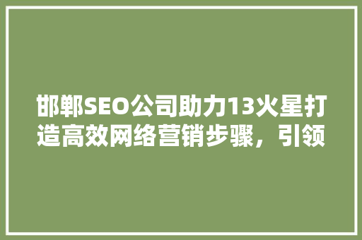 邯郸SEO公司助力13火星打造高效网络营销步骤，引领企业迈向成功