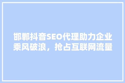 邯郸抖音SEO代理助力企业乘风破浪，抢占互联网流量高地