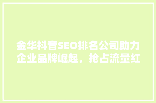 金华抖音SEO排名公司助力企业品牌崛起，抢占流量红利