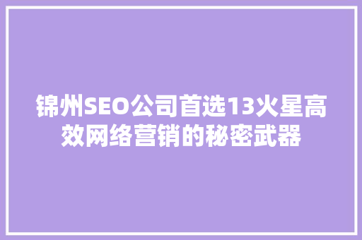 锦州SEO公司首选13火星高效网络营销的秘密武器
