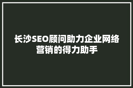 长沙SEO顾问助力企业网络营销的得力助手